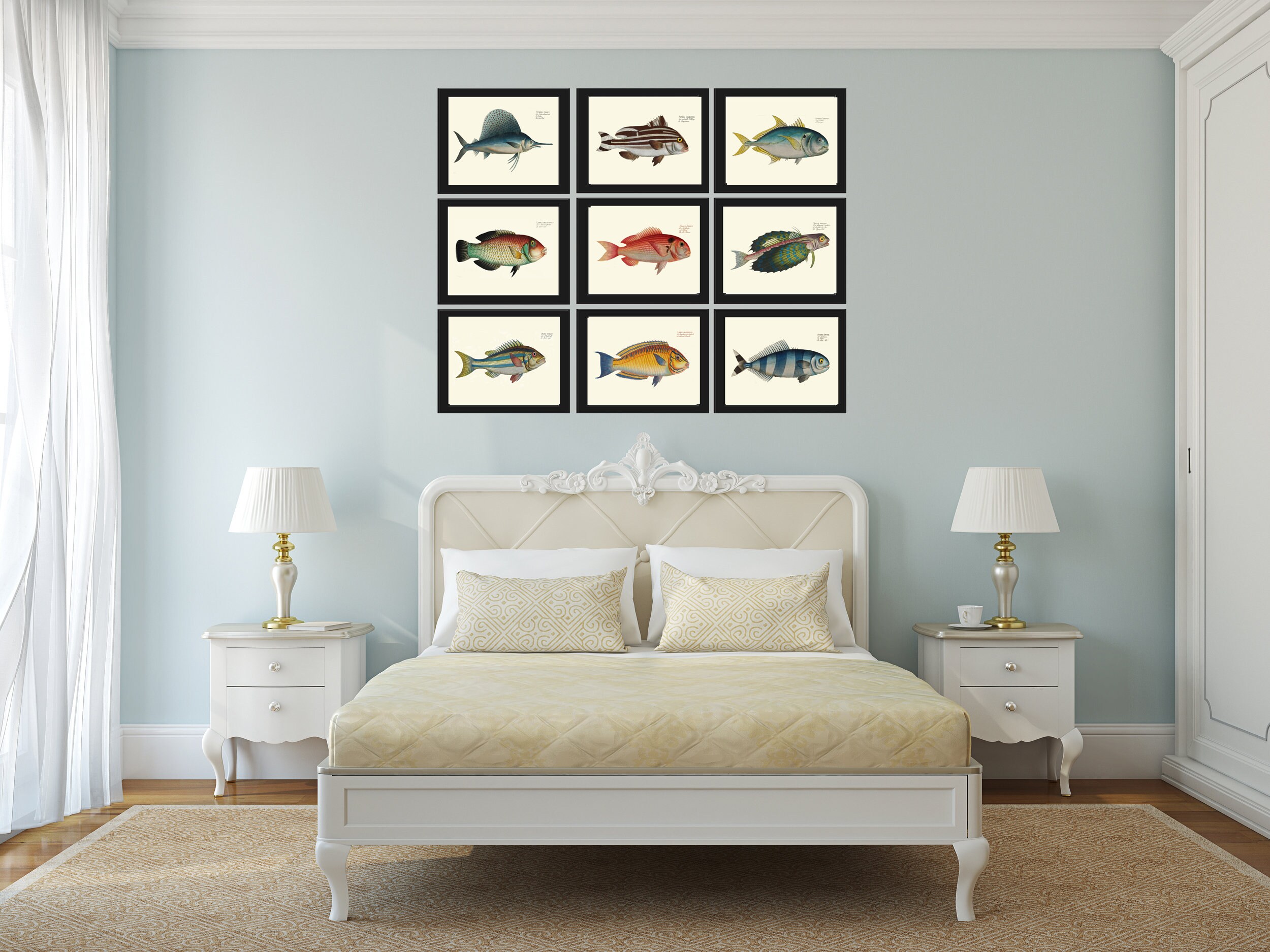 Fish Wall Art Print Set of 9 Antique Beautiful Nature Lake Beach House ...