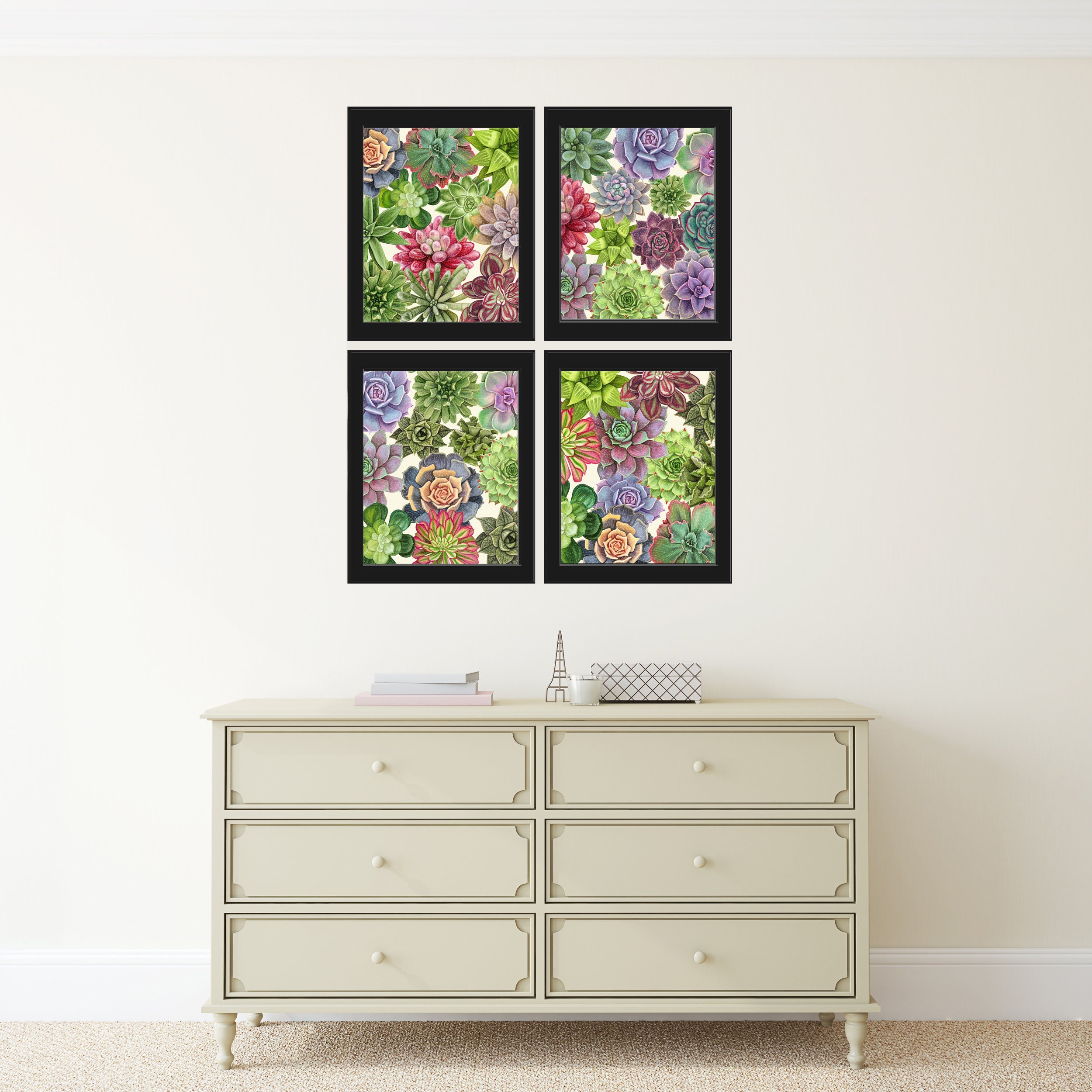 Succulent Print Set of 4 Beautiful Colorful Tropical Nature Cactus ...