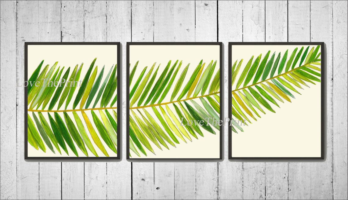 Palm Tree Leaf Print Wall Art Set of 3 Prints Beautiful Tropical Island ...