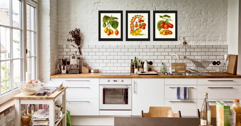 Tomato Print Set of 3 Beautiful Antique Vintage Red Yellow Green Colorful Vegetables Heirloom Garden Nature Illustration Home Wall Decor IH image 5
