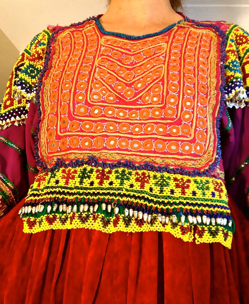 Red Gold Afghan Dress Embroidered Tribal Dress Vintage Etsy Australia