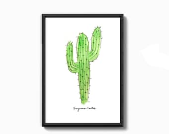 Single Saguraro Cactus Wall Print in size 8.5 x 5.5"