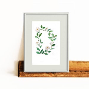 Customize or Personalize Watercolor Flower/Herb Alphabet Wall Print | 26 Alphabet Letters to Choose | Two Sizes