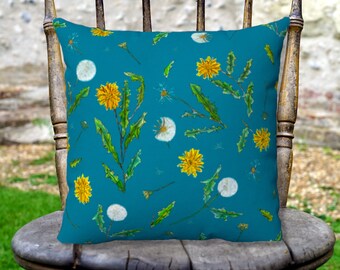 Dandelion Pillow Cover with Insert Cushion -- 4 sizes -- Spun Polyester -- Teal Color and Square Dimension