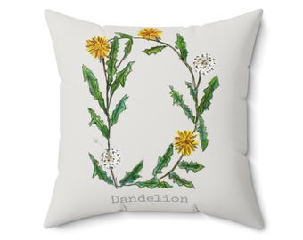 Herb Alphabet Pillow Cover: Taupe Spun Polyester Cushion, Farmhouse Kitchen Decor