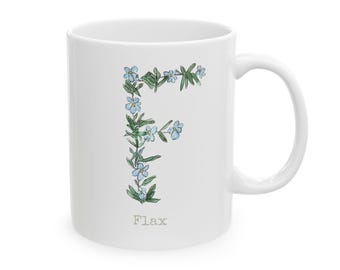 Flax Herb Alpha Ceramic Mug, Personalizable (11oz, 15oz)