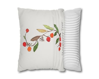 Strawberry Tree Herb Pillow Cover, Botanical Floral Cushion, Spun Polyester Home Accent