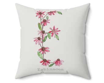 Echinacea Floral Letter Pillow: Botanical Accent Cushion, Gardener Gift