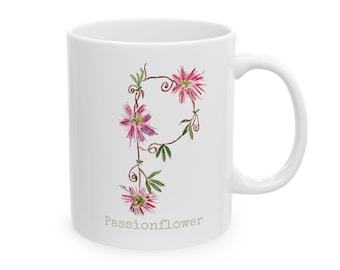 Passionflower Herb Alpha Ceramic Mug, Personalizable (11oz, 15oz)