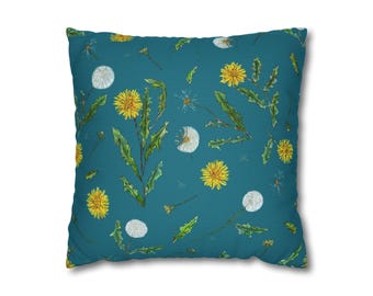 Dandelion Square Pillowcase Cover, White and Black, Spun Polyester (14", 16", 18", 20")