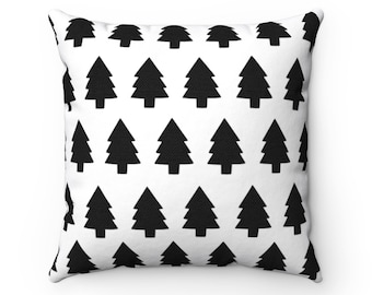 Black/White Pine Tree Pillow Cover Only -- Square Cover Only - Sizes Vary - Christmas Decor