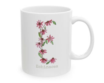 Echinacea Herb Alpha Ceramic Mug, Personalizable (11oz, 15oz)