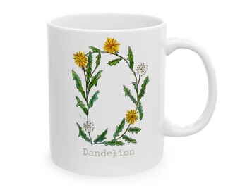 Dandelion Herb Alpha Ceramic Mug, Personalizable (11oz, 15oz)