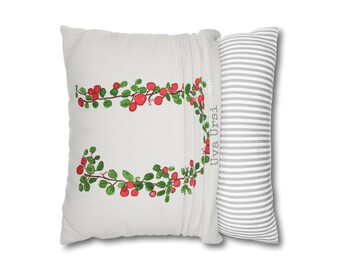 Uva Ursi Botanical Pillow Cover, Taupe Background Herbal Cushion