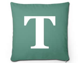 Cypress Green Alphabet Letter Throw Pillow Zippered Cover -- White Lettering - Size 18 x 18 - Twill Cotton Fabric