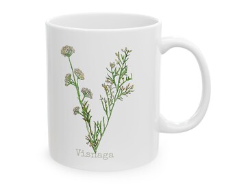 Visnaga Herb Alpha Ceramic Mug, Personalizable (11oz, 15oz)