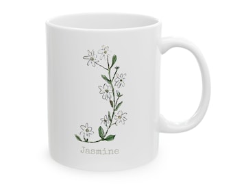 Jasmine Herb Alpha Ceramic Mug, Personalizable (11oz, 15oz)