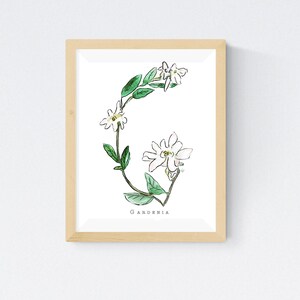 Personalized Watercolor Flower/Herb Alphabet Wall Print | 26 Alphabet Letters to Choose | Two Sizes