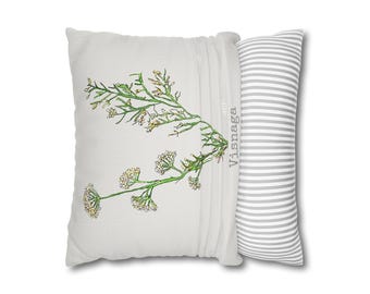 Visnaga Herb Botanical Pillow Cover, Taupe Floral Cushion, Spun Polyester Accent
