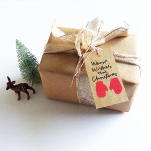 Set of 10 - &quot;Warm Wishes this Christmas&quot; Gift Tags - Made from Recycled Craft Paper Cardstock - Great for Christmas Wrapping