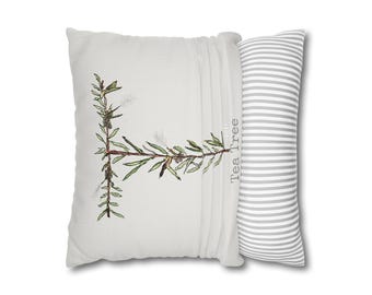 Tea Tree Botanical Pillow Cover, Herbal Floral Cushion, Spun Polyester Home Accent