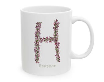 Heather Herb Alpha Ceramic Mug, Personalizable (11oz, 15oz)