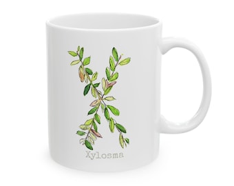 Xylosma Herb Alphabet Ceramic Mug, Personalizable (11oz, 15oz)