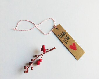 Hand Stenciled Kraft Gift Tags: With Love Heart Design, Set of 30