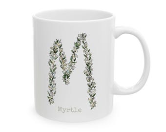 Myrtle Herb Alpha Ceramic Mug, Personalizable (11oz, 15oz)