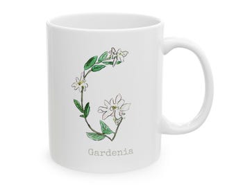 Gardenia Herb Alpha Ceramic Mug, Personalizable (11oz, 15oz)