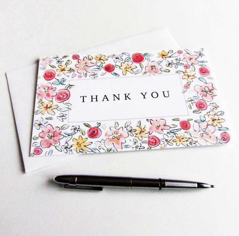 Five or Ten Wedding Thank You Card 5 x 7 Pastel Flowers Etsy