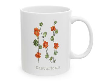 Nasturtioum Herb Alpha Ceramic Mug, Personalizable (11oz, 15oz)