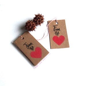 Hand Stamped Heart Gift Tags: Recycled Kraft Paper, Set of 10