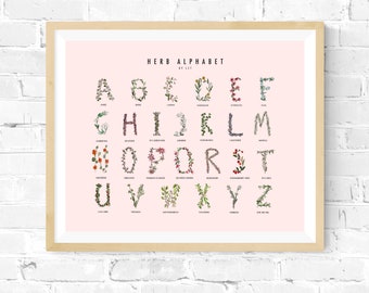 Botanical Alphabet Art Print: Floral Nursery Decor (12 x 14 inch)