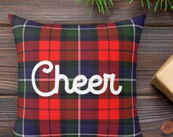 Red Tartan Plaid Cheer Throw Pillow, 4 Sizes, Cover Only