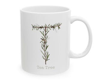Tea Tree Herb Alpha Ceramic Mug, Personalizable (11oz, 15oz)