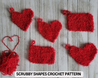 Scrubby Shapes, Crochet Pattern, Heart Scrubby, Rectangle Scrubber, Dishcloth, kitchen scour pads, reusable sponge, valentine's day pattern