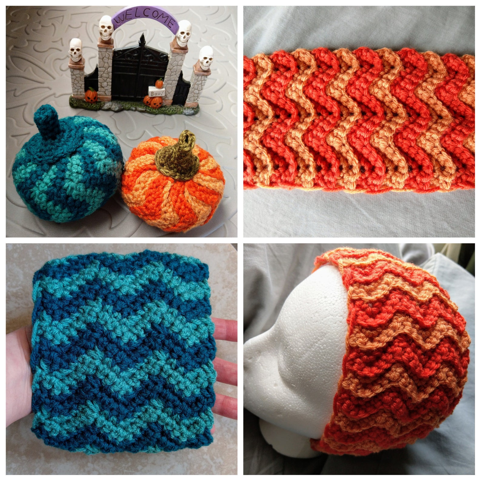 Wavy Pumpkins & Headband Crochet Pattern, Ripple Pattern, Crochet Pumpkins, Fall Decor, Crochet
