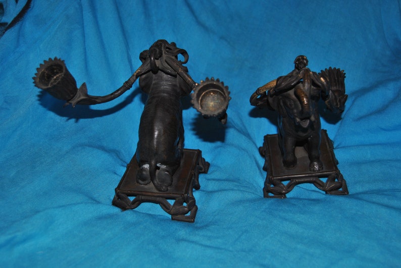 ELEPHANT Metallic CANDLE Holders Two Double image 1