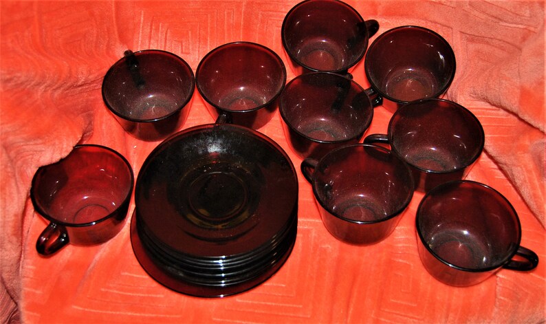 Ruby Red Depression Glass 8 Places16 pieces Vintage Cups and image 1