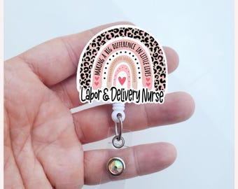 Labor and Delivery Nurse Badge Reel brown  | Retractable Rainbow Badge Reel