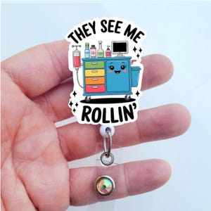 ER Nurse Badge Reel | Cute Code Cart Nurse Badge | Crash Cart Badge Reel | They See Me Rollin Badge | Nurse Gift | Nurse Accessories