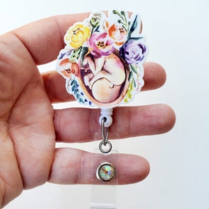 Floral Fetus Badge | Badge ID Holder | L&D Badge Reel | Nicu Nurse Badge Reel | Badge Reel | Carabiner | Lanyard