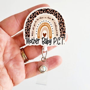 Mother Baby PCT Badge Reel  | Mother Baby PCT | Mother Baby  Patient Care Tech Gift | Retractable Rainbow Badge Reel | Badge ID Holder