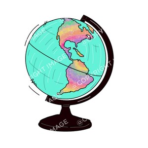 Globo terráqueo PNG / Globo terráqueo dibujado a mano PNG / Globo arcoíris / Globo para sublimación / Descarga instantánea / Mapa del mundo / Lindo globo PNG