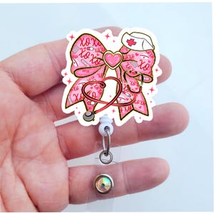 Pink Bow Badge Reel | Nurse Badge Reel | RN Badge Pull | Sonographer Badge | Acrylic Badge | Badge ID Holder | Nurse Gift | Pretty Badge