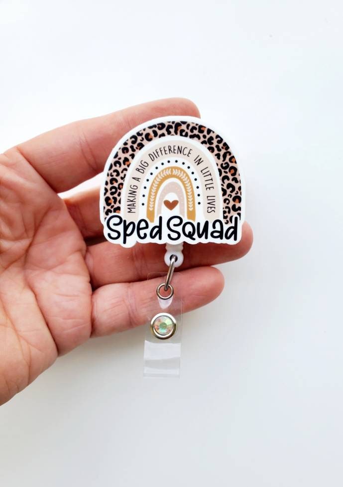 Sped Squad Badge Reel | Special Education Badge | Special Ed Gift | Special Ed Carabiner | Special Education Rainbow