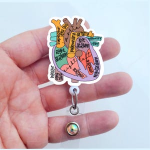 Anatomical Heart Diagram Badge Reel |  Cardiology Badge | Monitor Tech Badge l  Cardiac Badge | Badge ID Holder