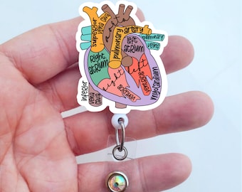 Anatomical Heart Diagram Badge Reel |  Cardiology Badge | Monitor Tech Badge l  Cardiac Badge | Badge ID Holder
