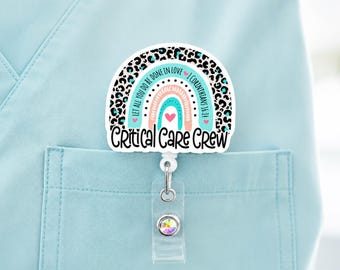 Critical Care Crew Badge Reel, ICU Nurse Badge Holder, Critical Care Nurse Gift, Retractable ID Badge Reel, ccu RN Nursing Badge Clip